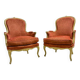 Pair of Armchairs Louis XV Style, Red Upholstery