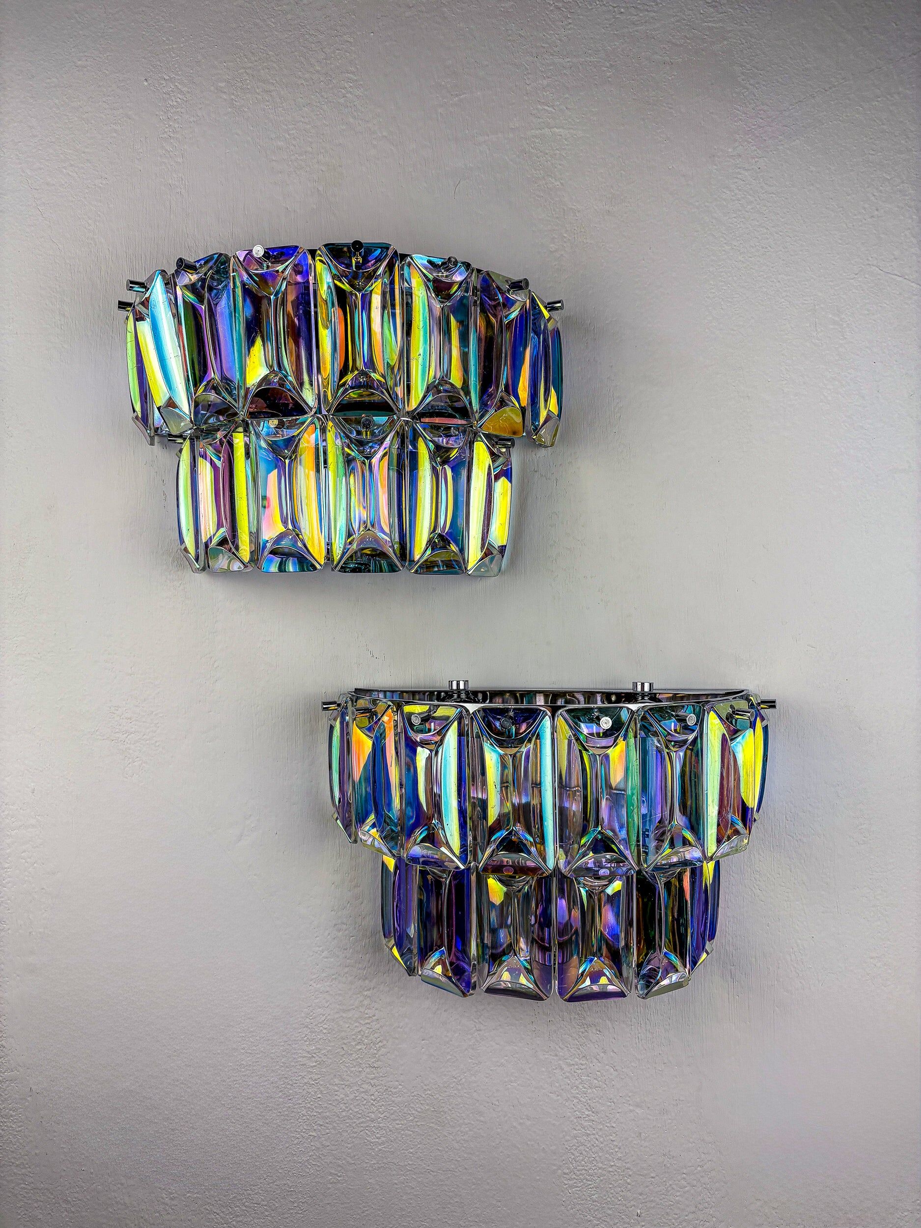Pair of 2-tier Paolo Venini iridescent Murano glass wall lights, Italy, 1970s