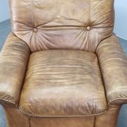 Paire de fauteuils lounge en cuir buffle cognac Arcon Italia