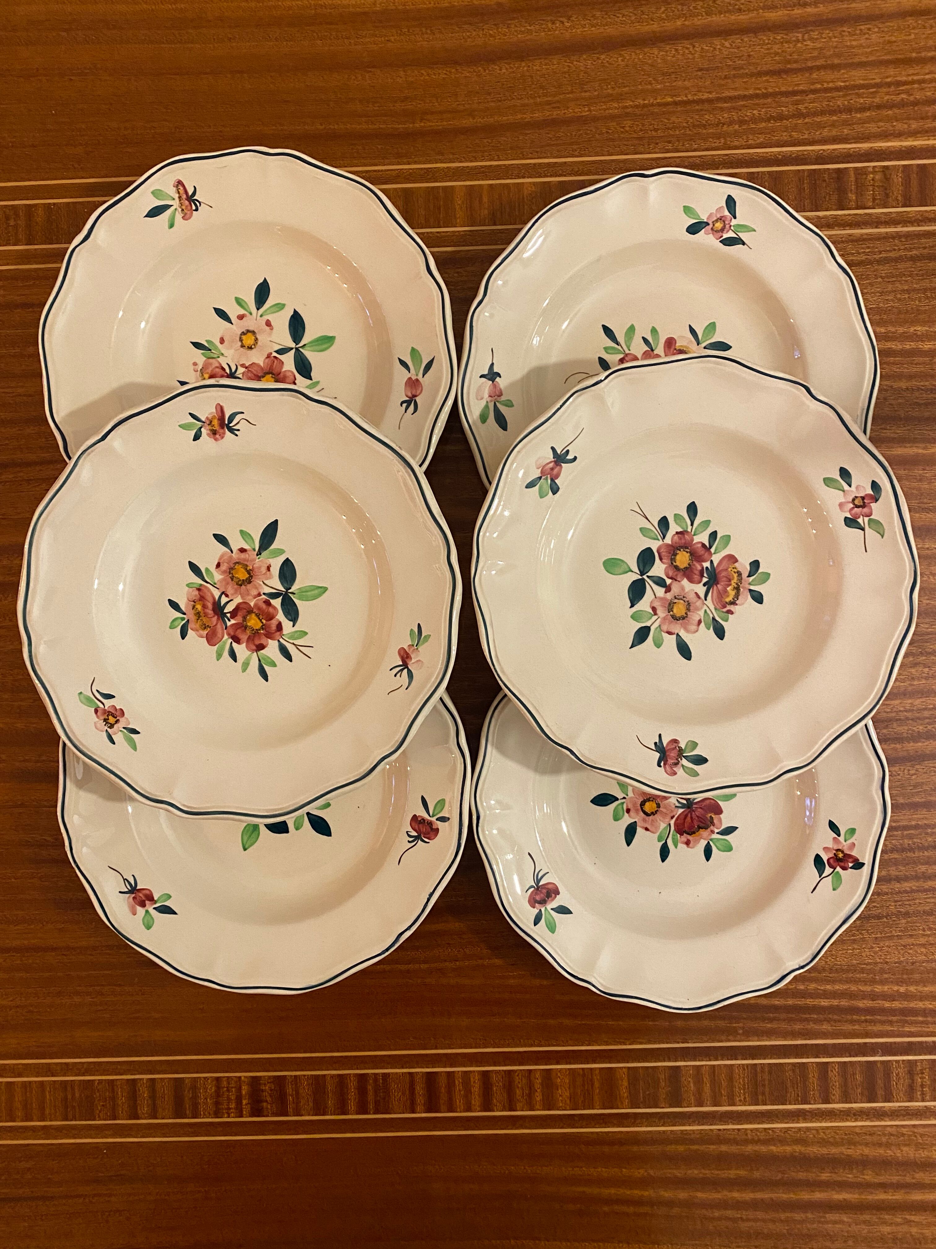 6 assiettes creuses Sarreguemines modèle Amazonas de 1940