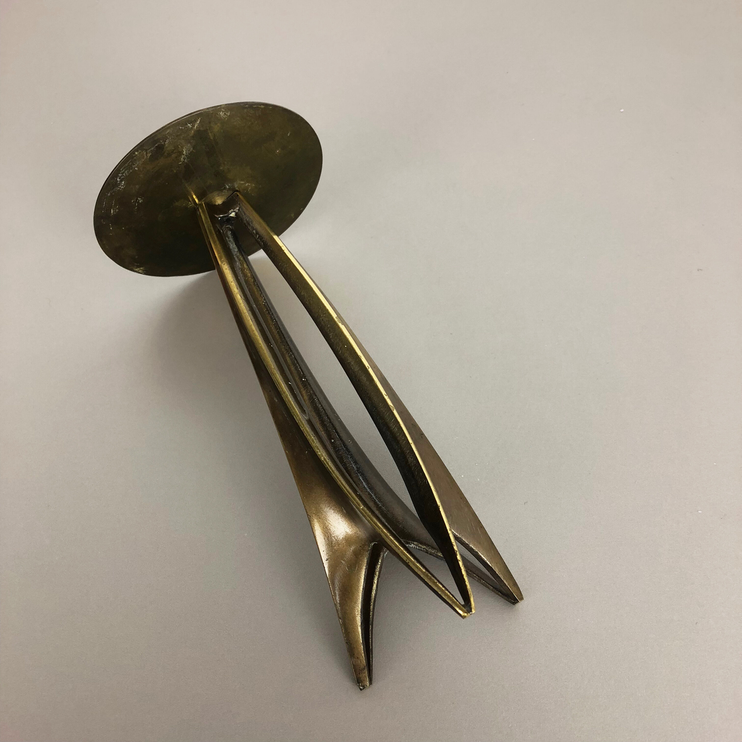 Brutalist Brass Metal Candleholder by Klaus Ullrich for Faber & Schumacher 1950s