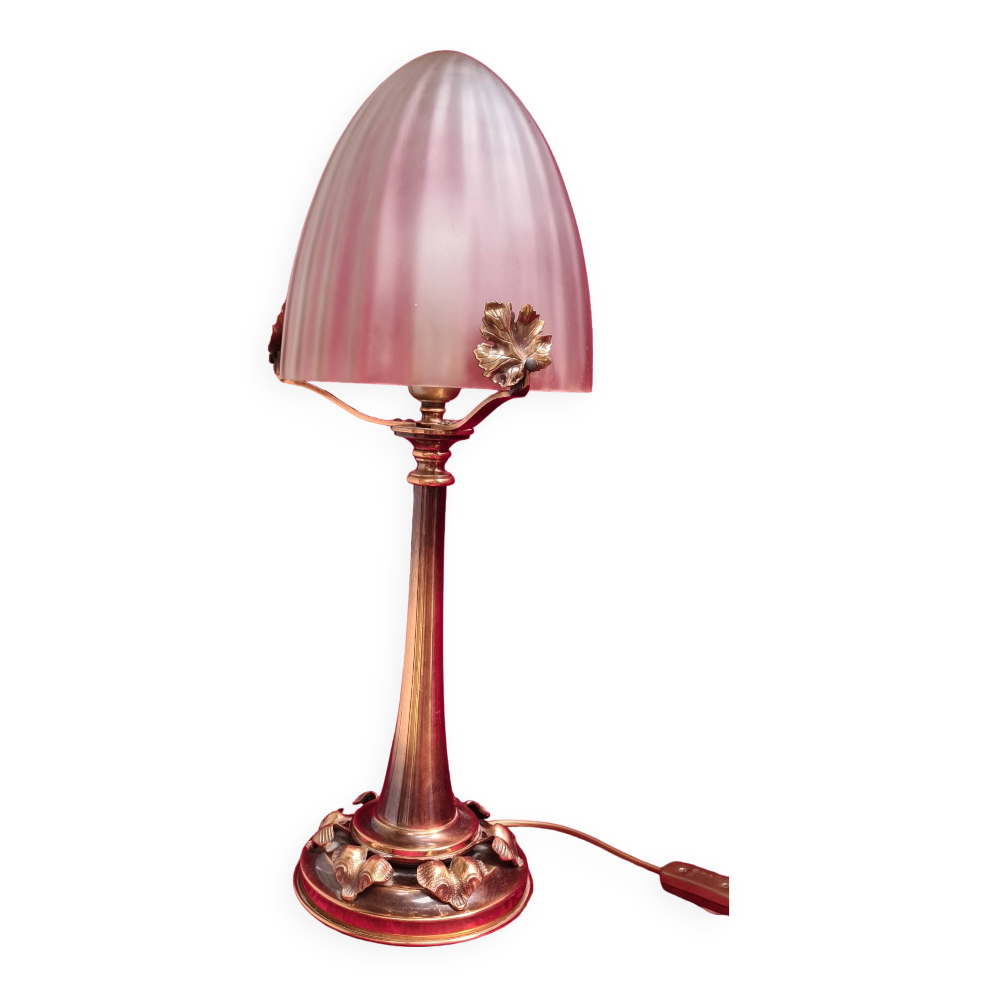 Very large brass and bronze lamp 1920 and opaque glass dome 55x20 4klg