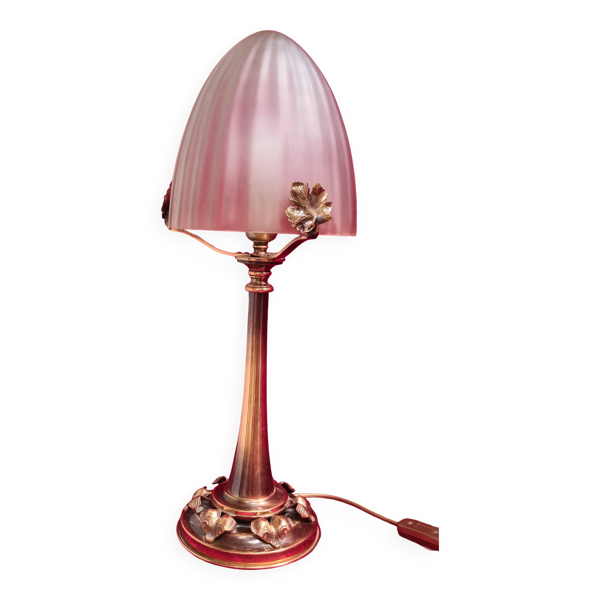 Tres grande lampe laiton et bronze 1920 et dome en verre opaque 55x20 4klg
