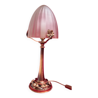 Very large brass and bronze lamp 1920 and opaque glass dome 55x20 4klg