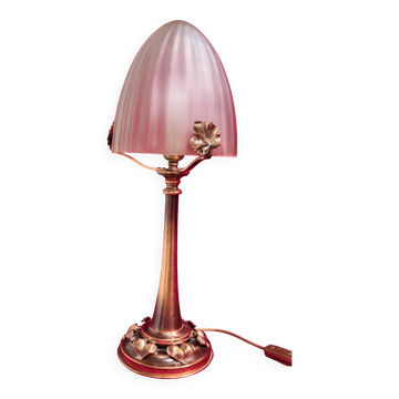 Very large brass and bronze lamp 1920 and opaque glass dome 55x20 4klg