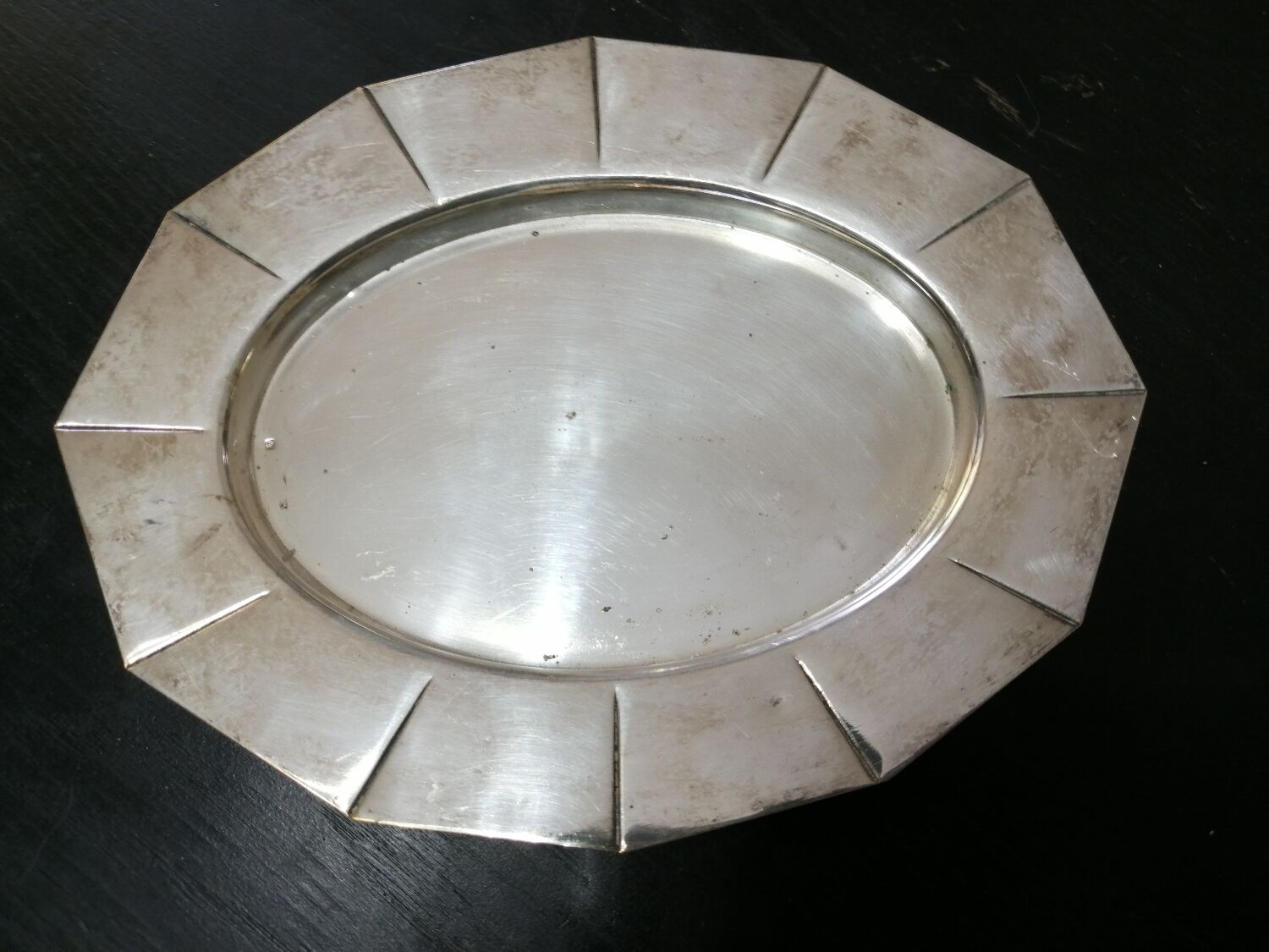 Glass sugar on art deco silver tray