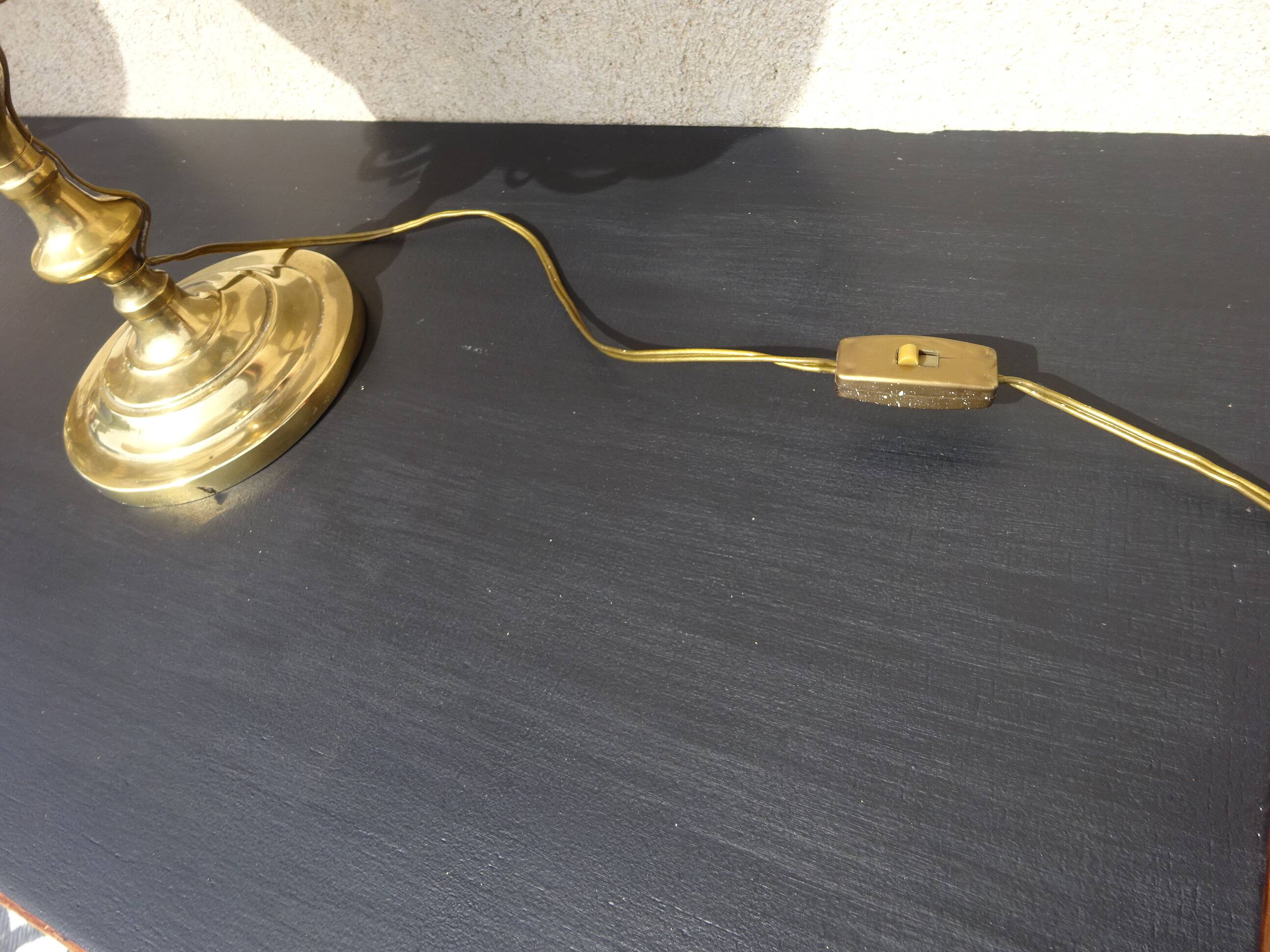 Copper candlesticks adapted as bedside lamps, the pair.