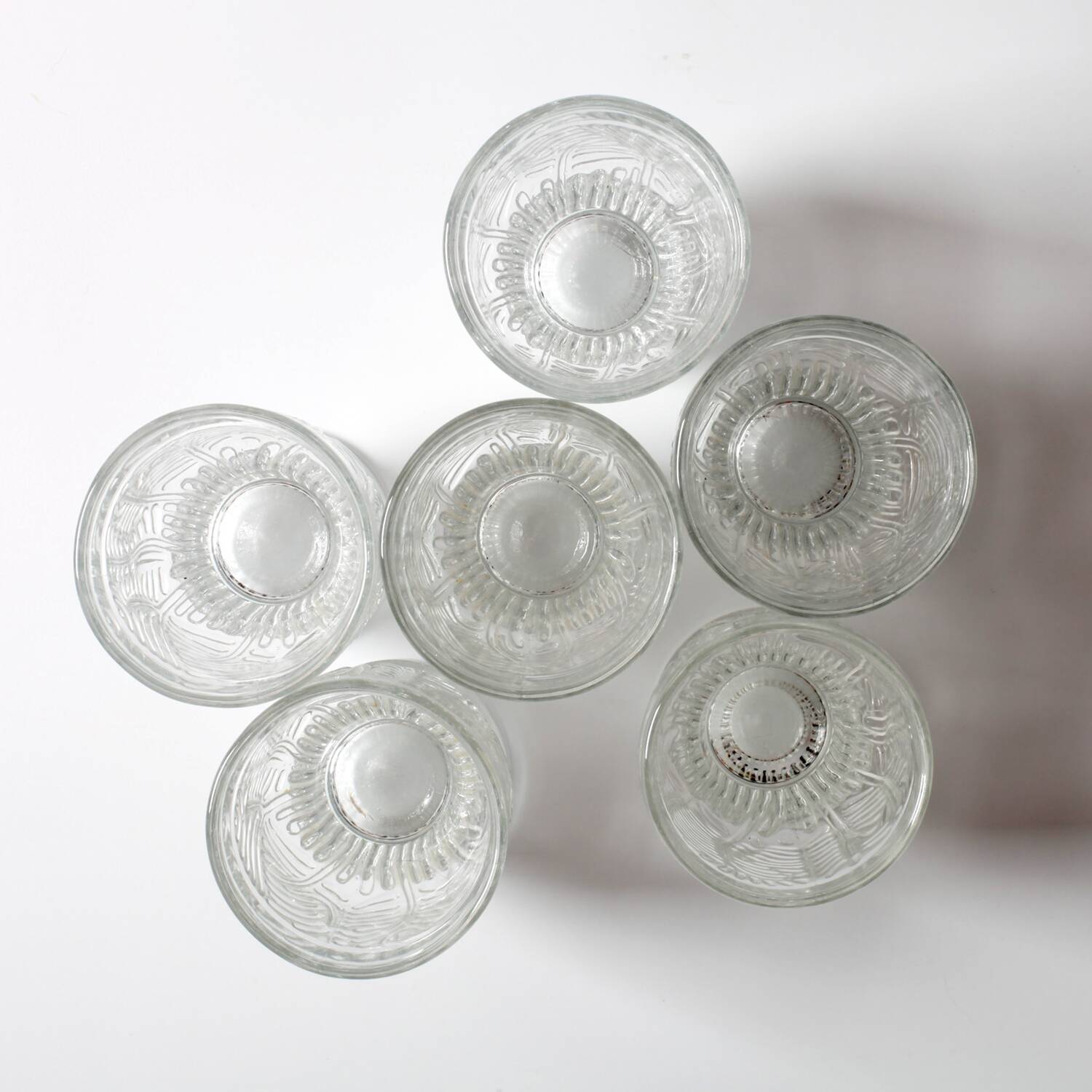 Set of 6 Mid-century Rare Pressed Glass Glasses / Libochovice / 1981