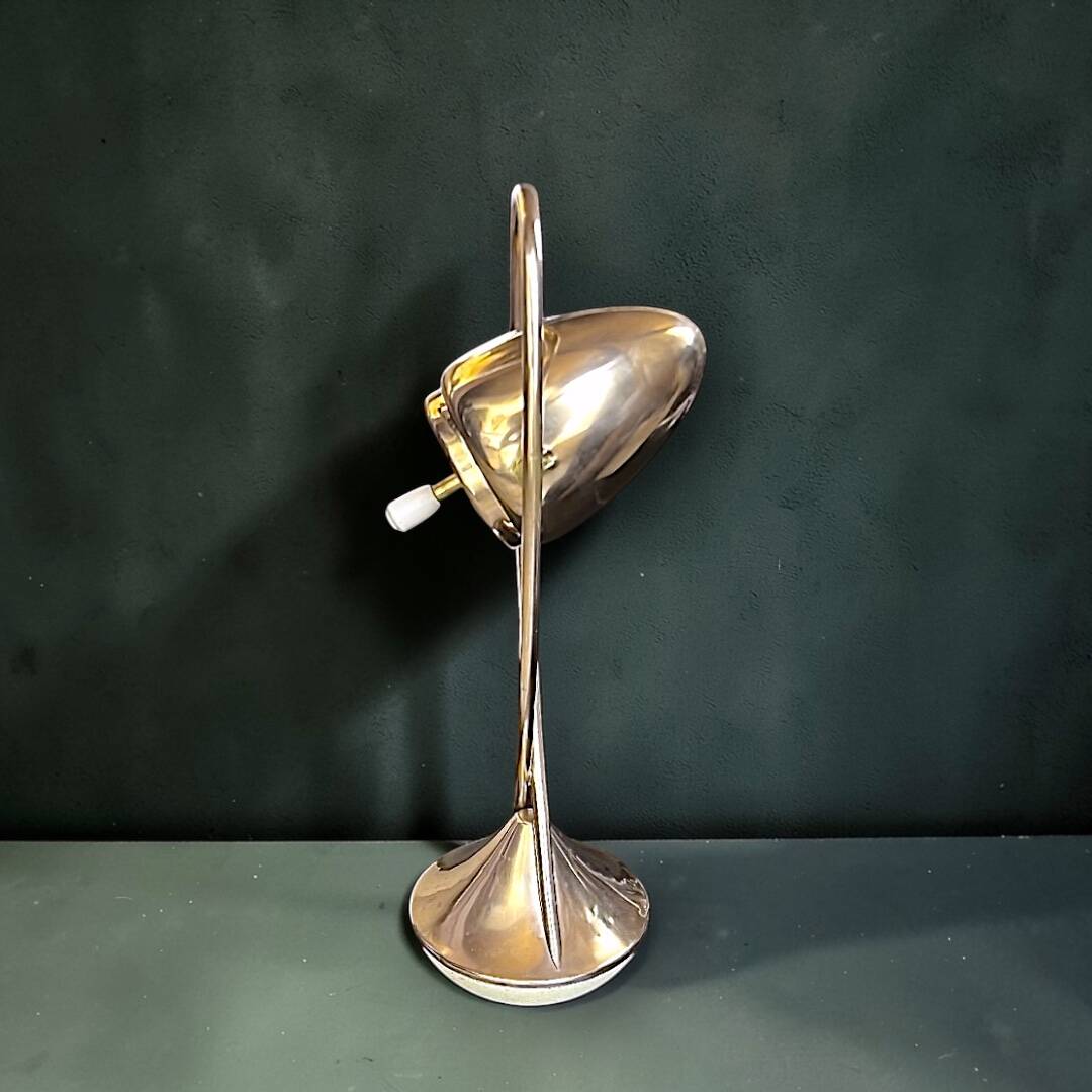 Space Age pivoting floor ashtray in anodised gold aluminium – Mettawa