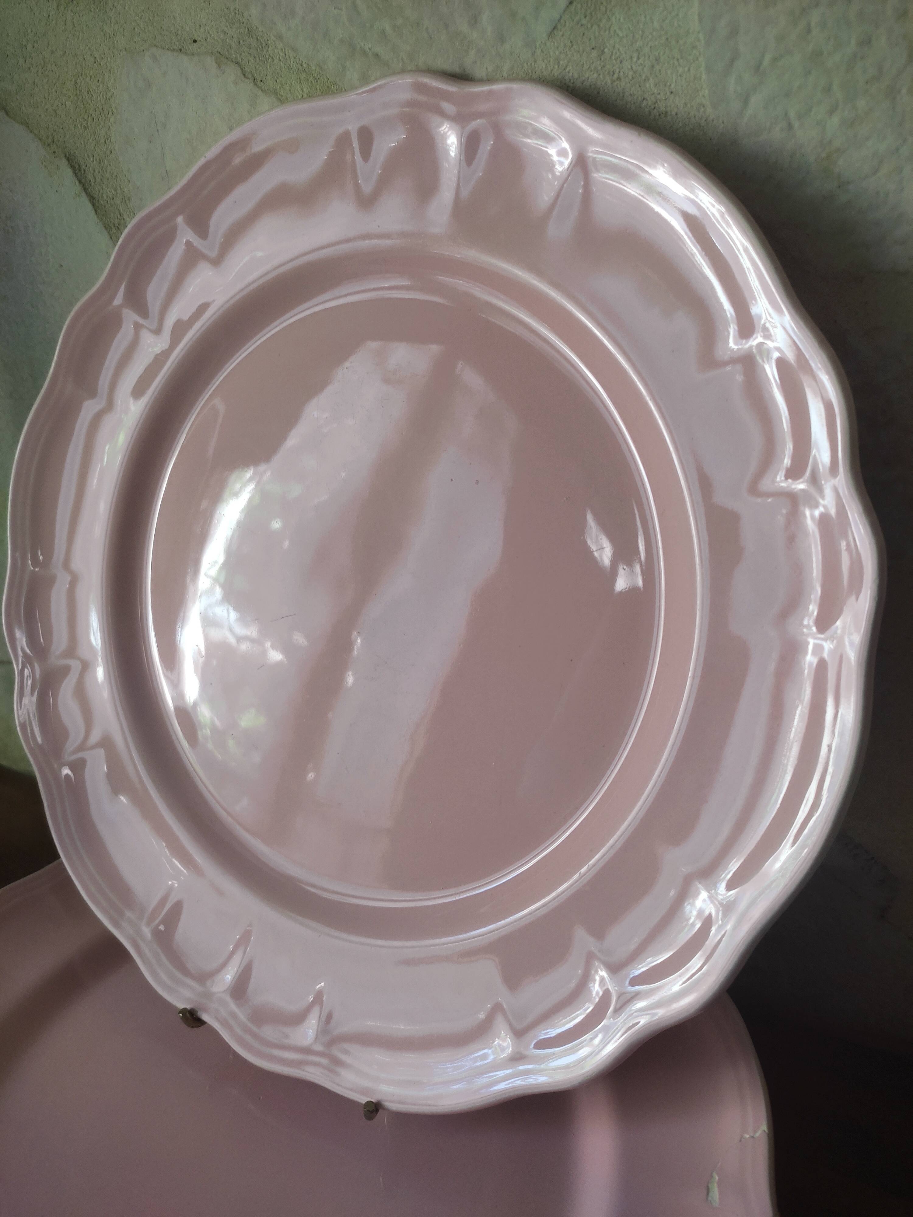 6 flat plates in pink earthenware by Salins