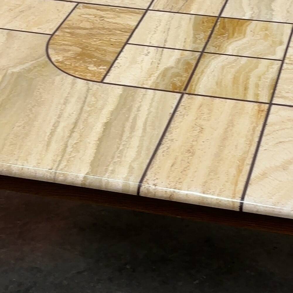 1970s travertine coffee table with sculptural top and solid oak base