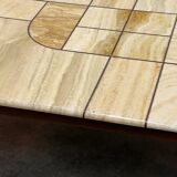 1970s travertine coffee table with sculptural top and solid oak base