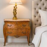 Louis XV style curved chest of drawers in marquetry