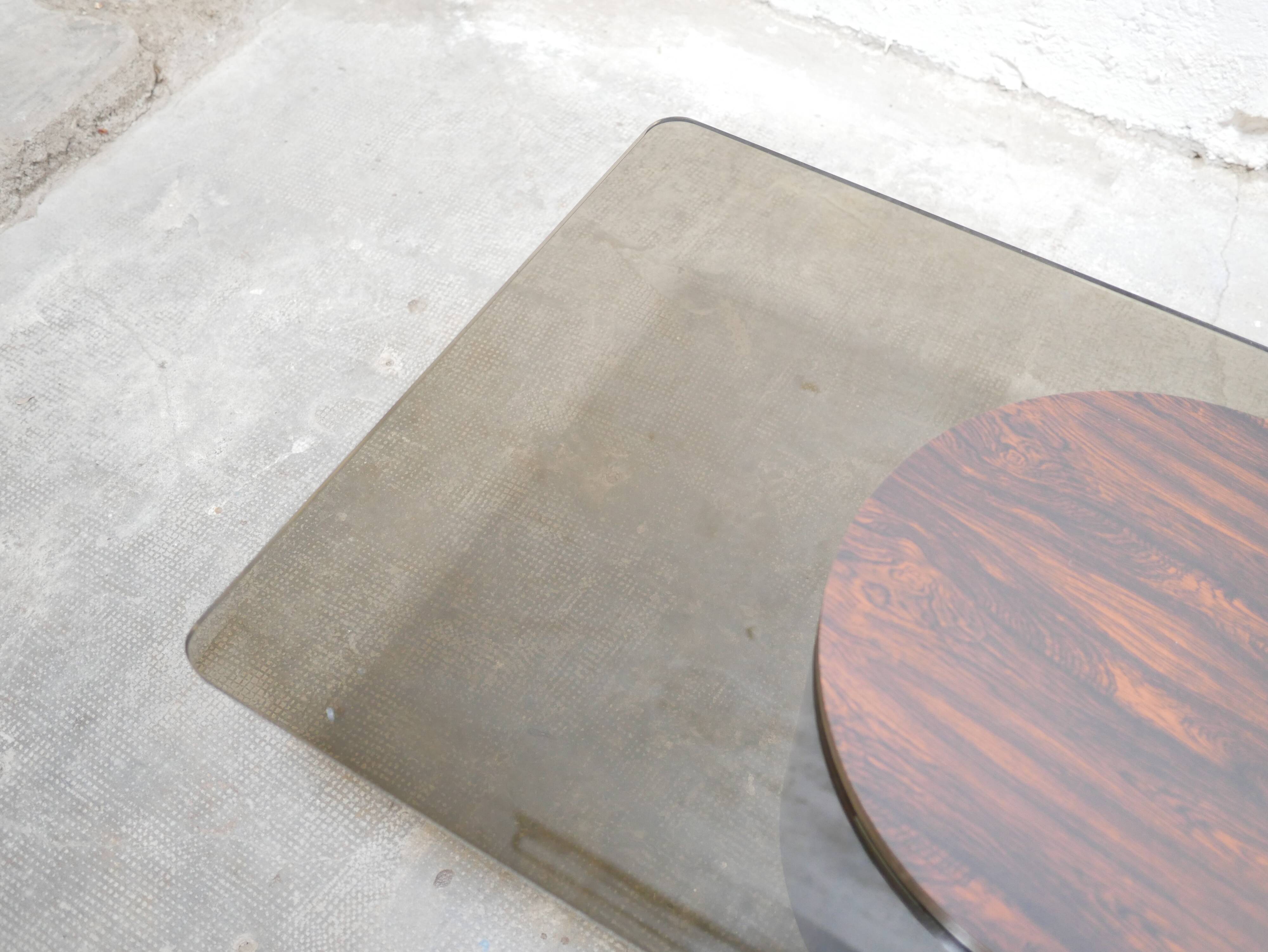 Table basse vintage en palissandre et verre