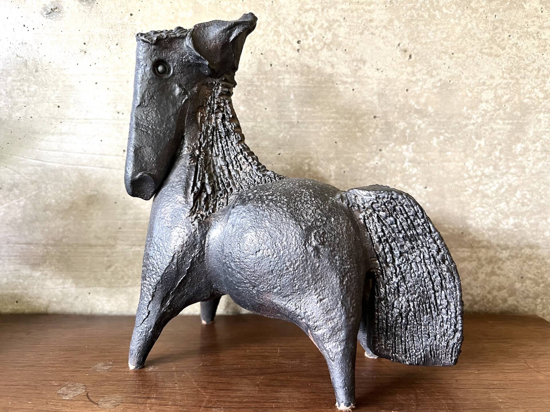 Black glazed ceramic sculpture signed Pouchain – Circa 1960