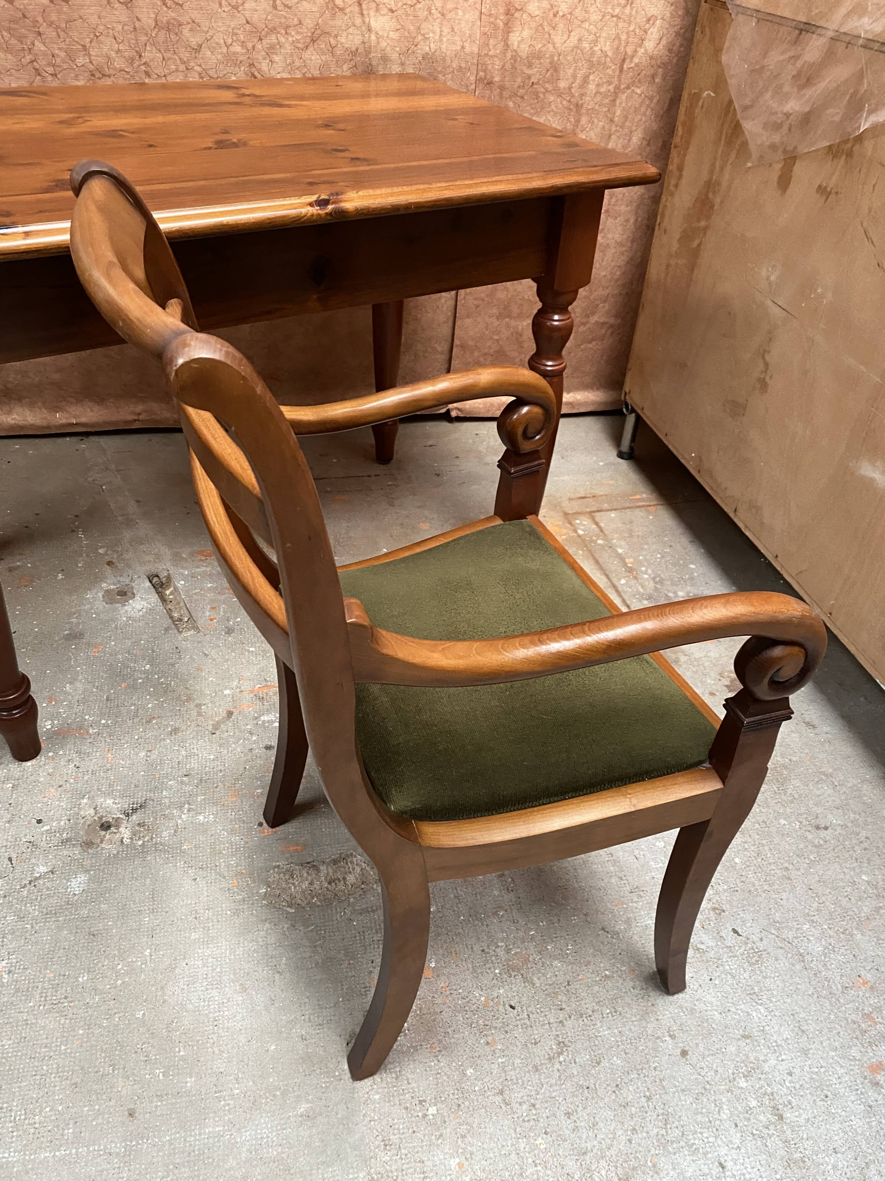Wood and green velvet office chair