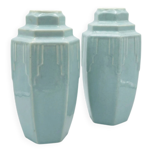 paire vase bleu art déco