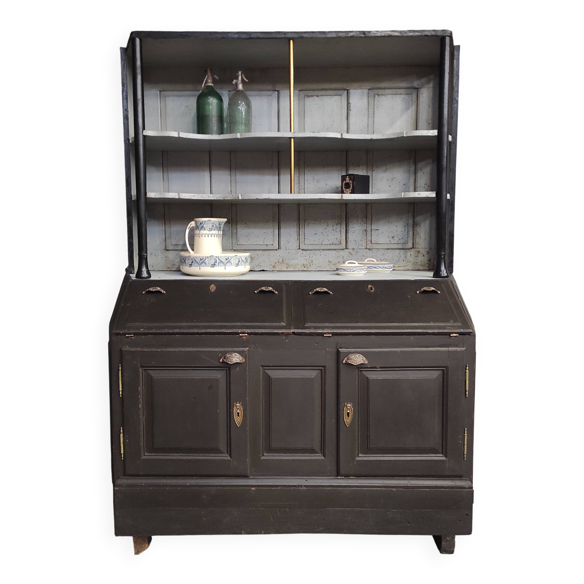 Buffet gris 1910 | Garde-manger ancien aux accents dorés