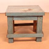 Table de chevet d'atelier en teck birman patine bleue d'origine