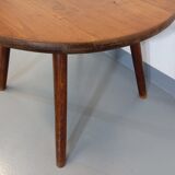 Vintage round brutalist coffee table in solid oak wood from the 50s