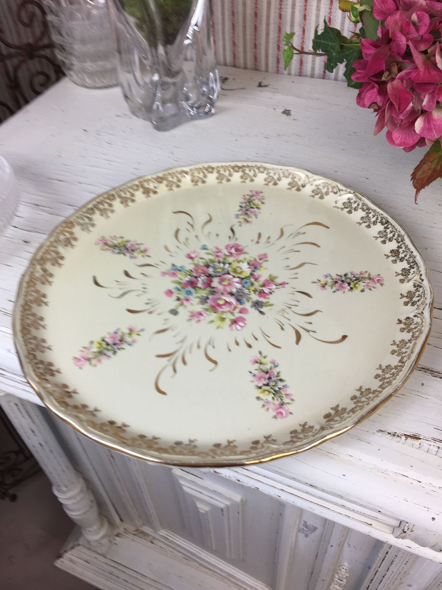 Round dish floral decoration made in france porcelain Limoges