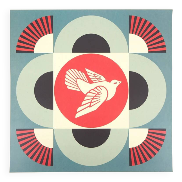 Shepard Fairey : Geometric Dove Blue, sérigraphie originale signée — Beyit
