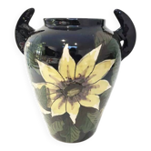 Vase Art déco en barbotine à décor floral – France, années 30