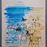 Hassan El Glaoui (1924-2018) - Watercolor on paper "Riders on the beach" - Signed