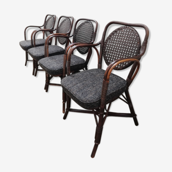 Lot de 4 fauteuils en rotin " St Germain de Près"