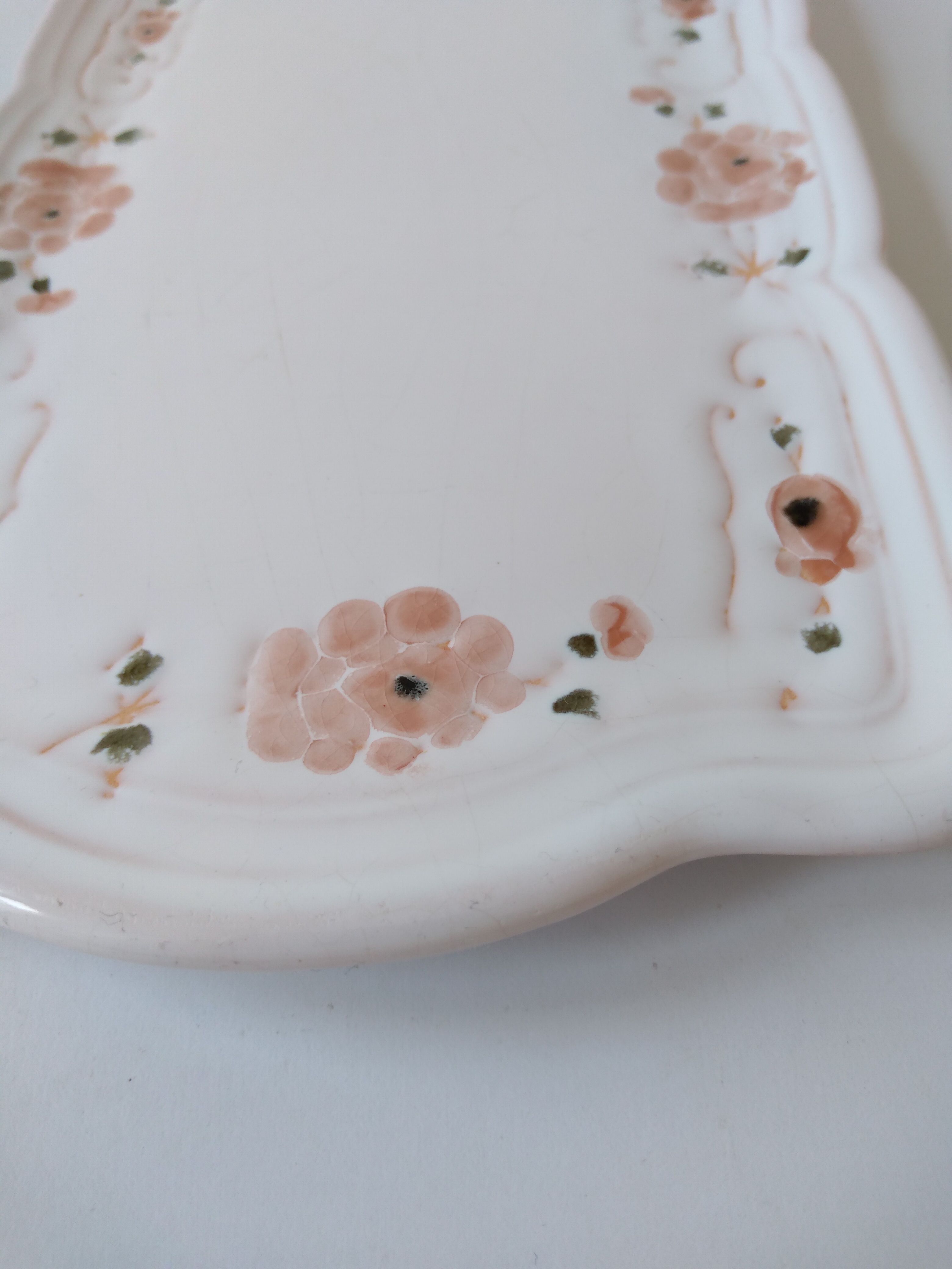 Antique dish in white ceramic and pink spring flowers Niderviller France