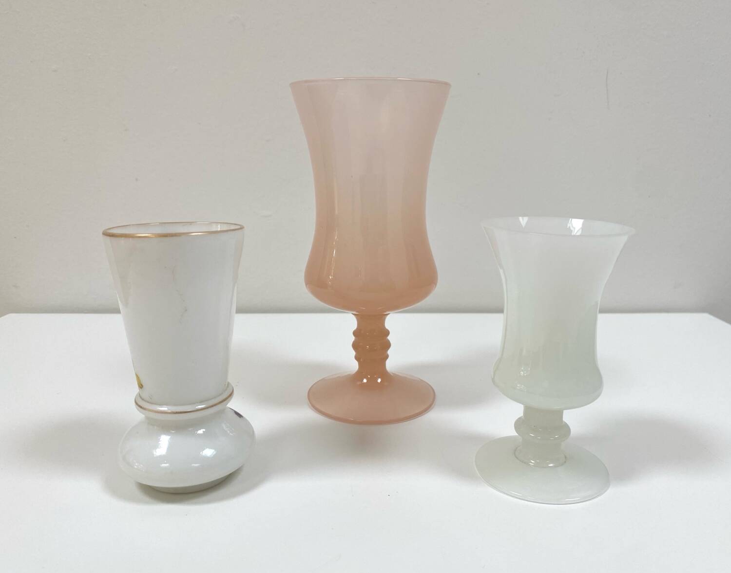 Set of three small antique vases in opaline and porcelain - 1950s