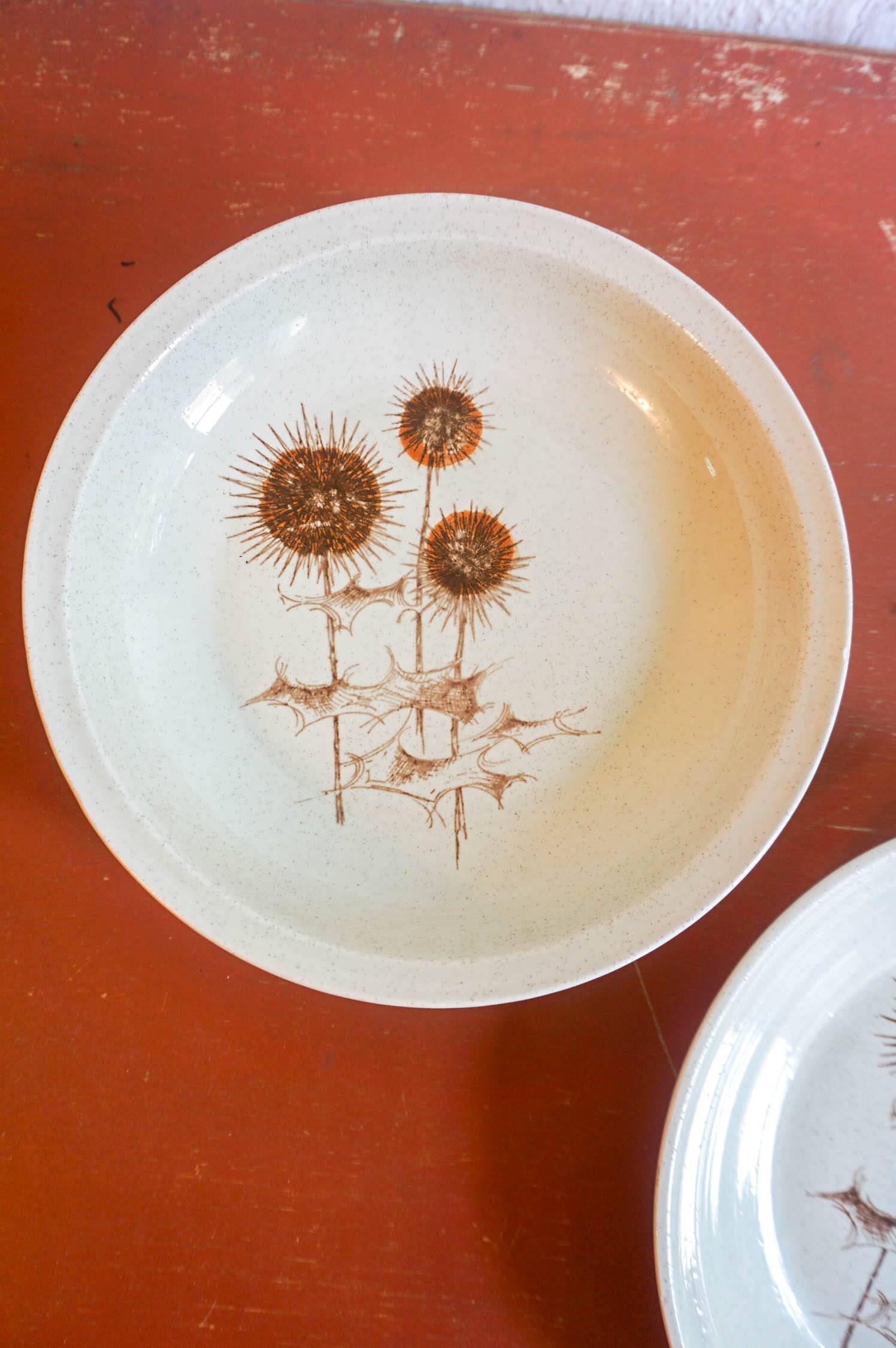 4 x sarreguemines france thistle deep plates mid century gres ceramic pottery salad bowls