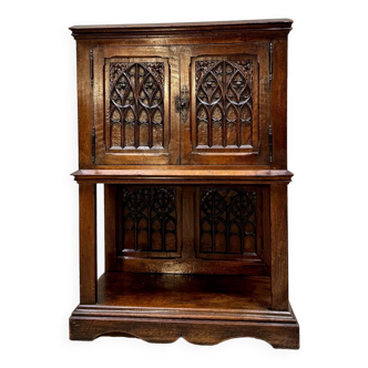 Small Credenza In Natural Wood In Neo-Gothic Style 19th Century