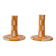 Pair of yellow and white checkered ceramic candlesticks