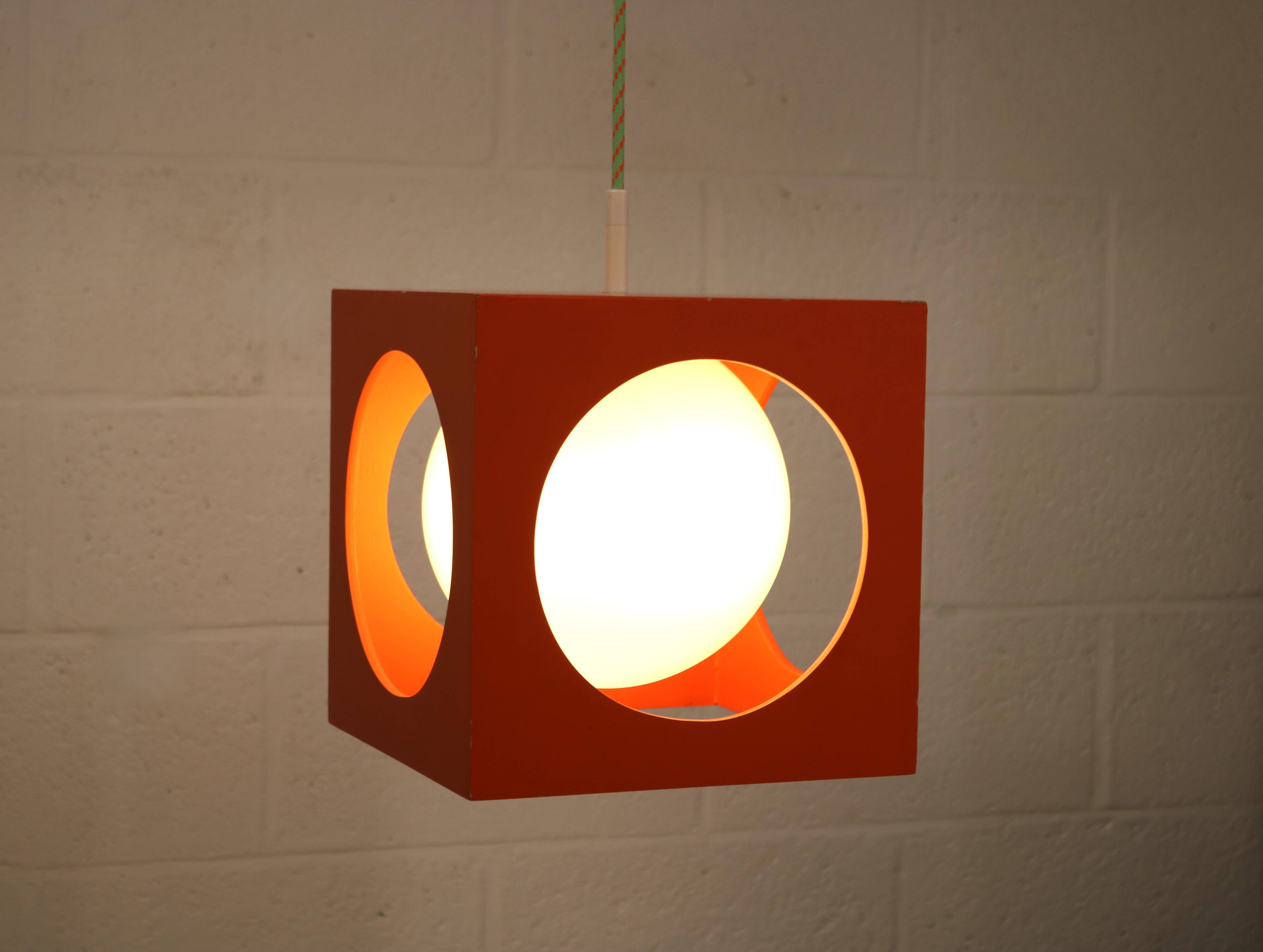 Orange Poker Dice Pendant Lamp - 1970s Space Age Lighting