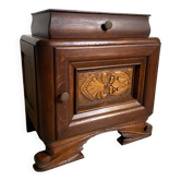 Vintage art deco nightstand / bedside table in varnished oak, opening with a medallion door