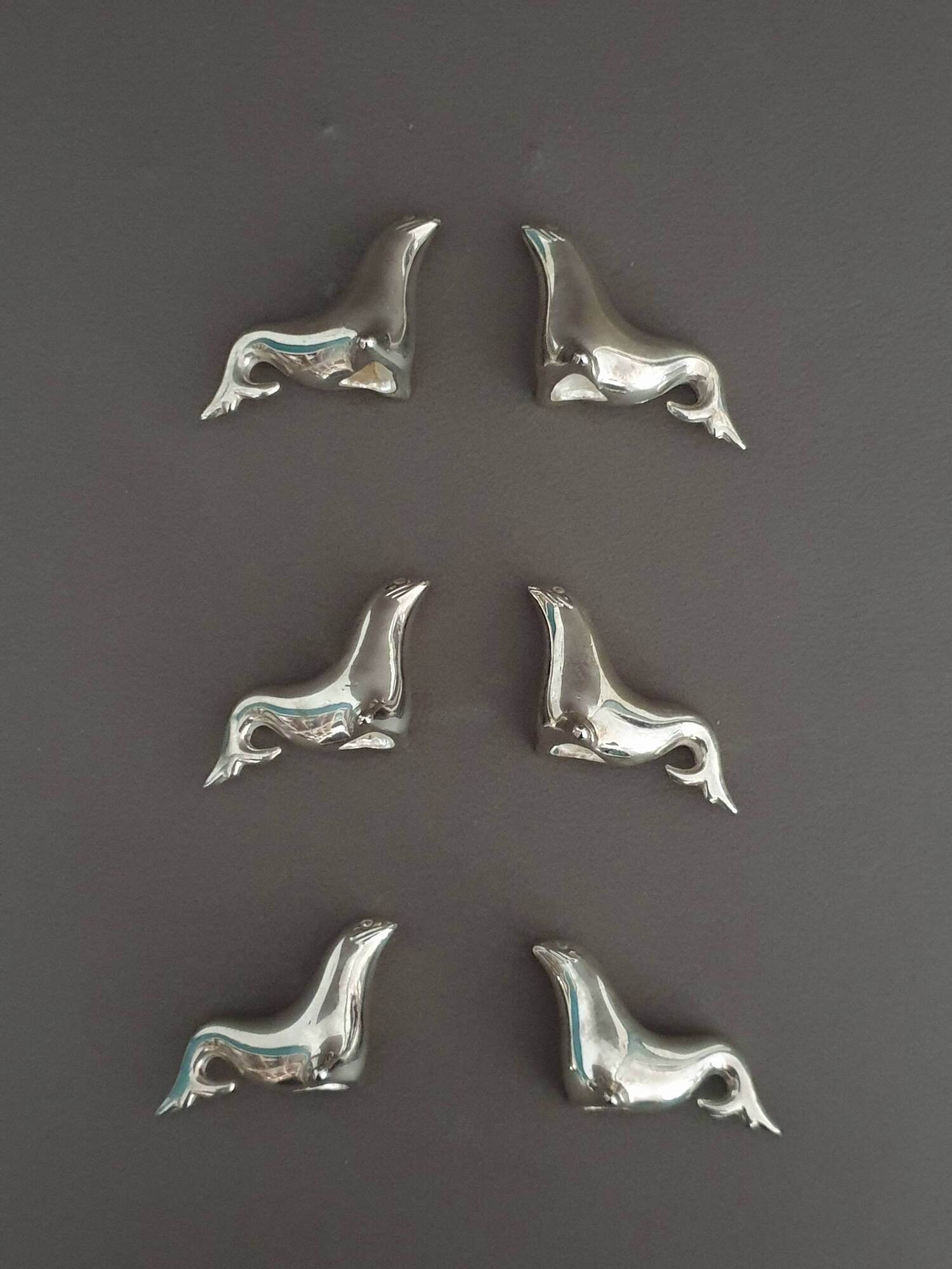 6 sea lion/seal knife holders, in silver-plated metal, circa 1950