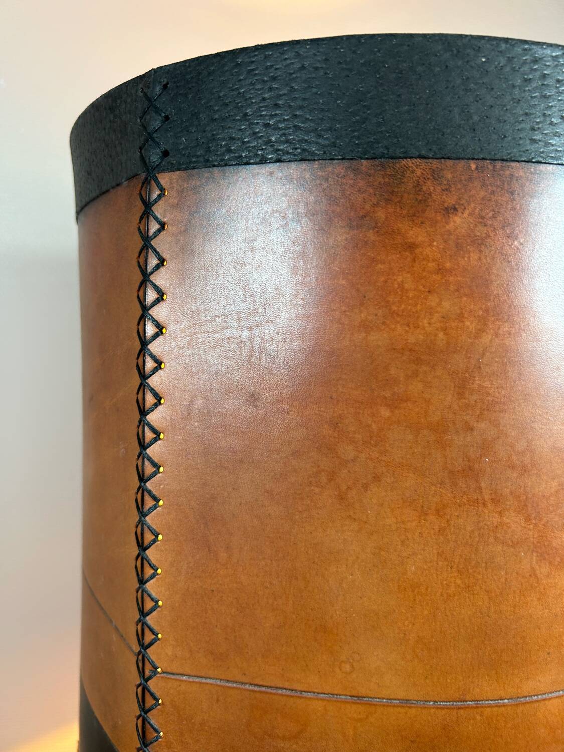 Original vintage ceramic and leather lamp