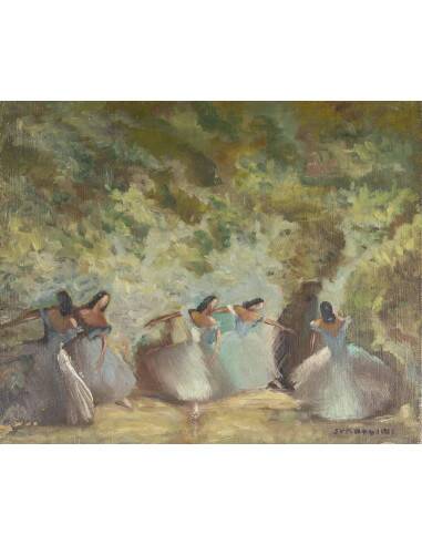Peinture, huile sur toile, Les danseuses, signé Spadolini, début du XXème s