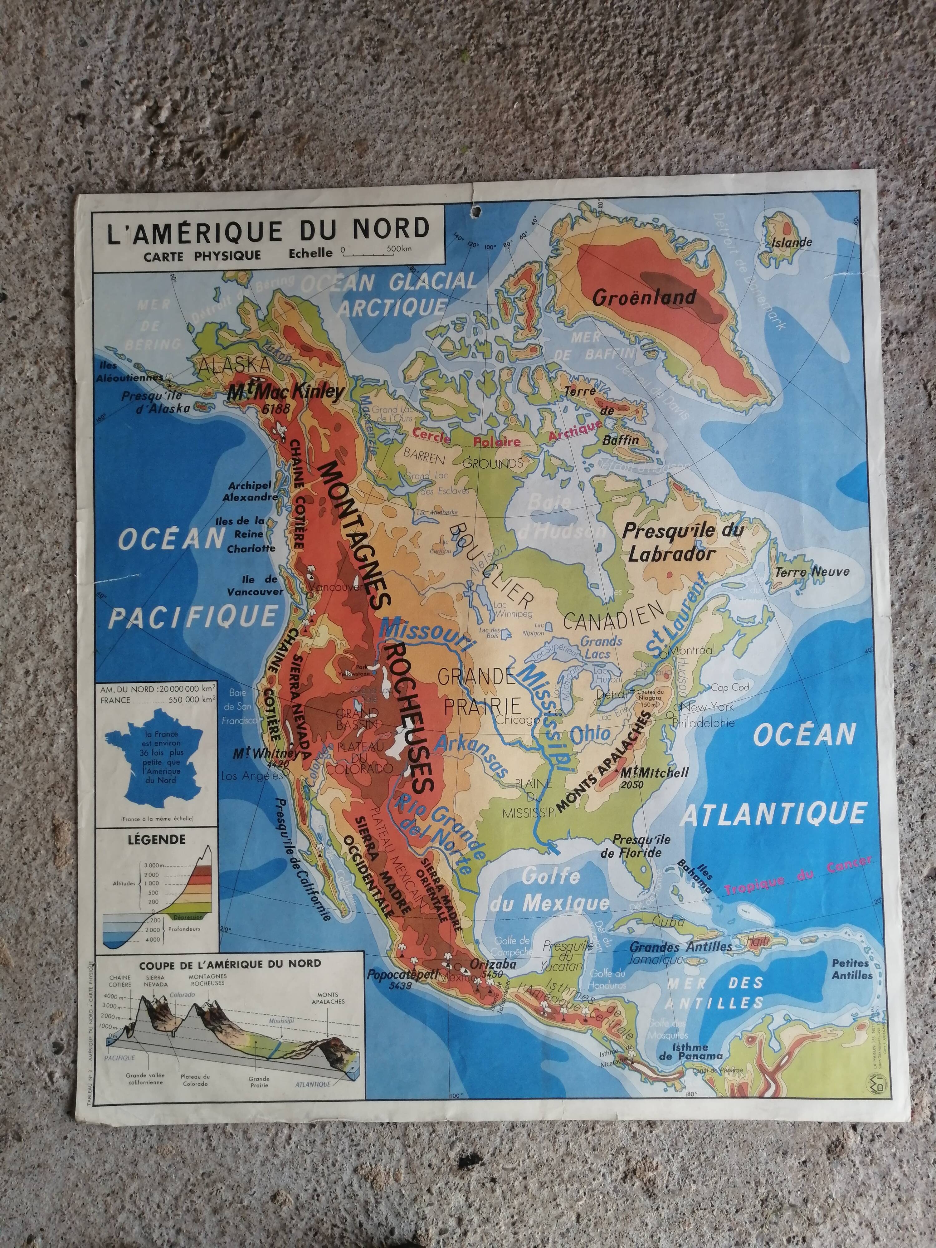 Vintage North America / Asia school physical map.