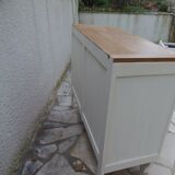 Vintage beige sideboard, oak top.