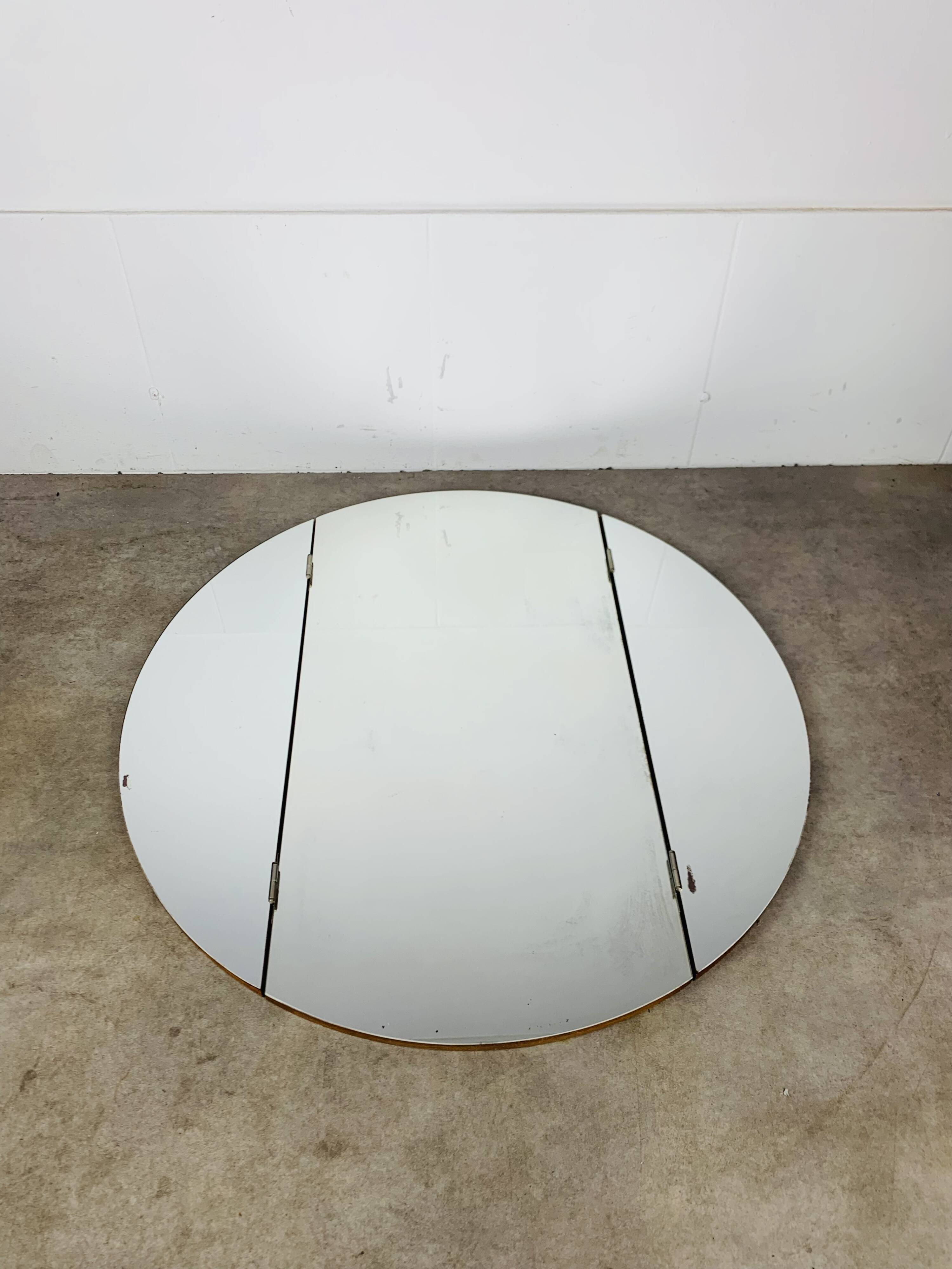 Scandinavian round triptych mirror, teak frame, 1960s.