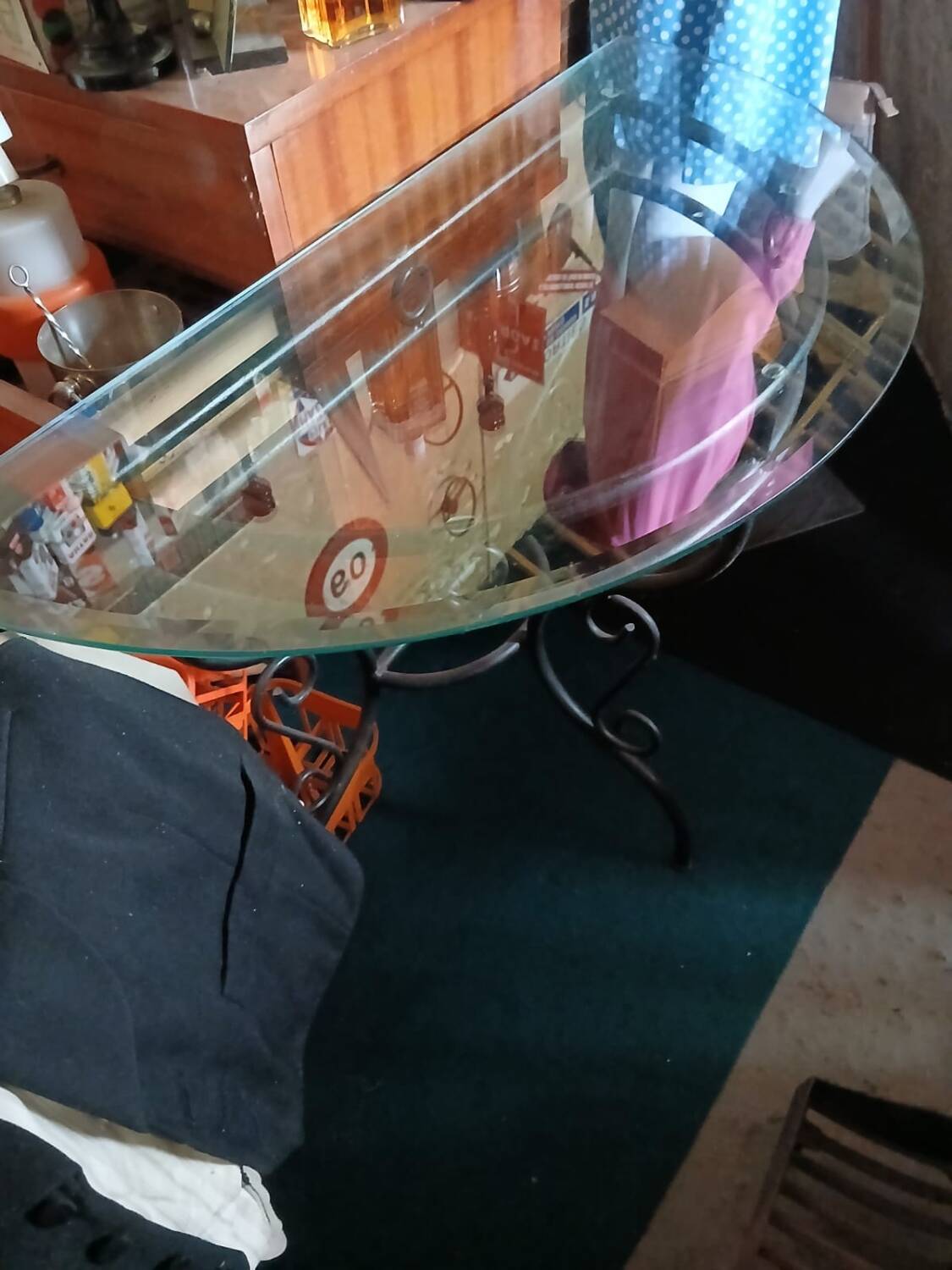 Glass and wrought iron console table