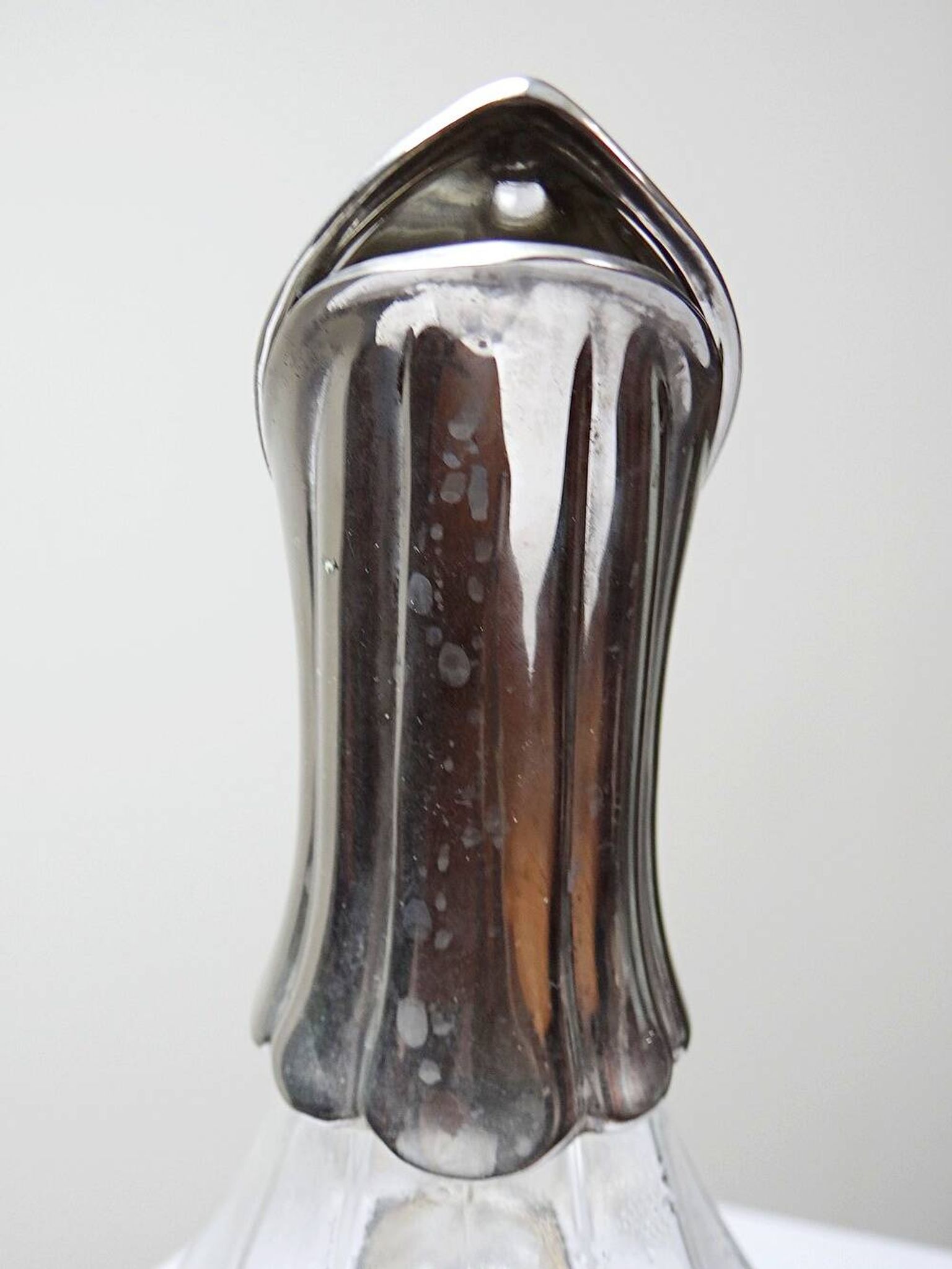 Vintage glass and silver-plated metal jug, modernist pitcher/carafe from 1950-1970.