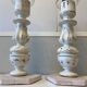 Paire de Gros Bougeoirs Flambeaux Chandeliers Bois Tourné Sculpté Blanchi