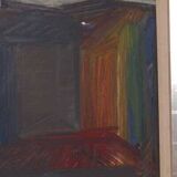 Original mid-century Swedish oil on panel – “City” by Tore Hultcrantz – vintage & framed – 74 × 62 cm (29.1" × 24.4")