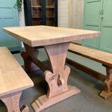 Monastery table in raw oak and its 2 benches