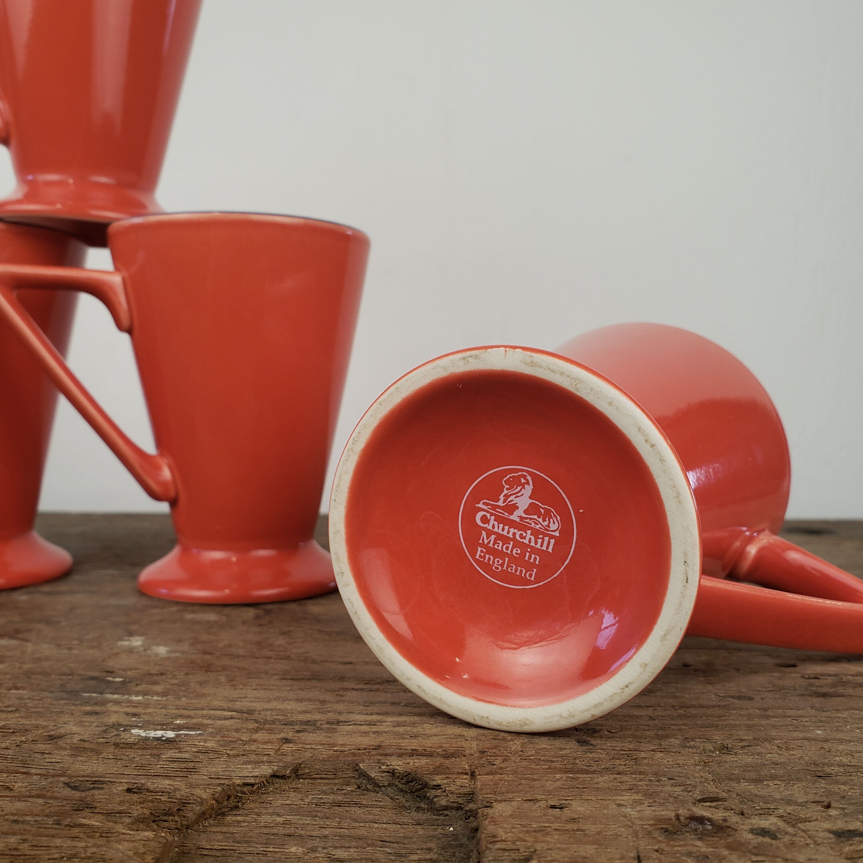 4 red ceramic mugs, Churchill England