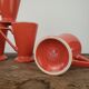 4 red ceramic mugs, Churchill England