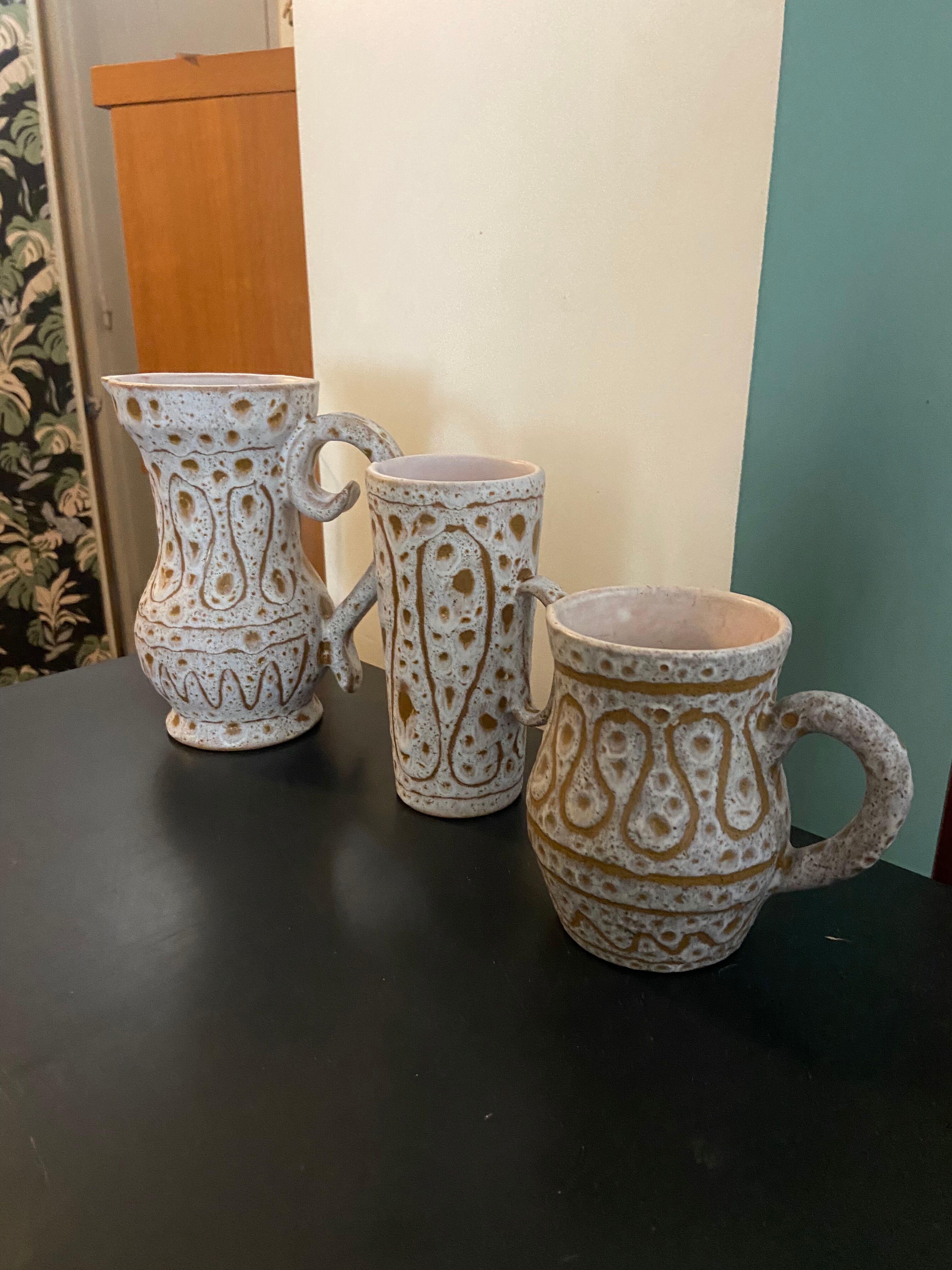 Series of 3 ceramics by Jean Austruy Vallauris 60s